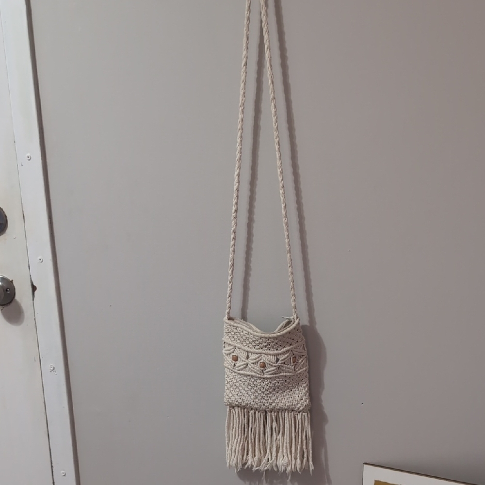 Cream Woven Crossbody Bag